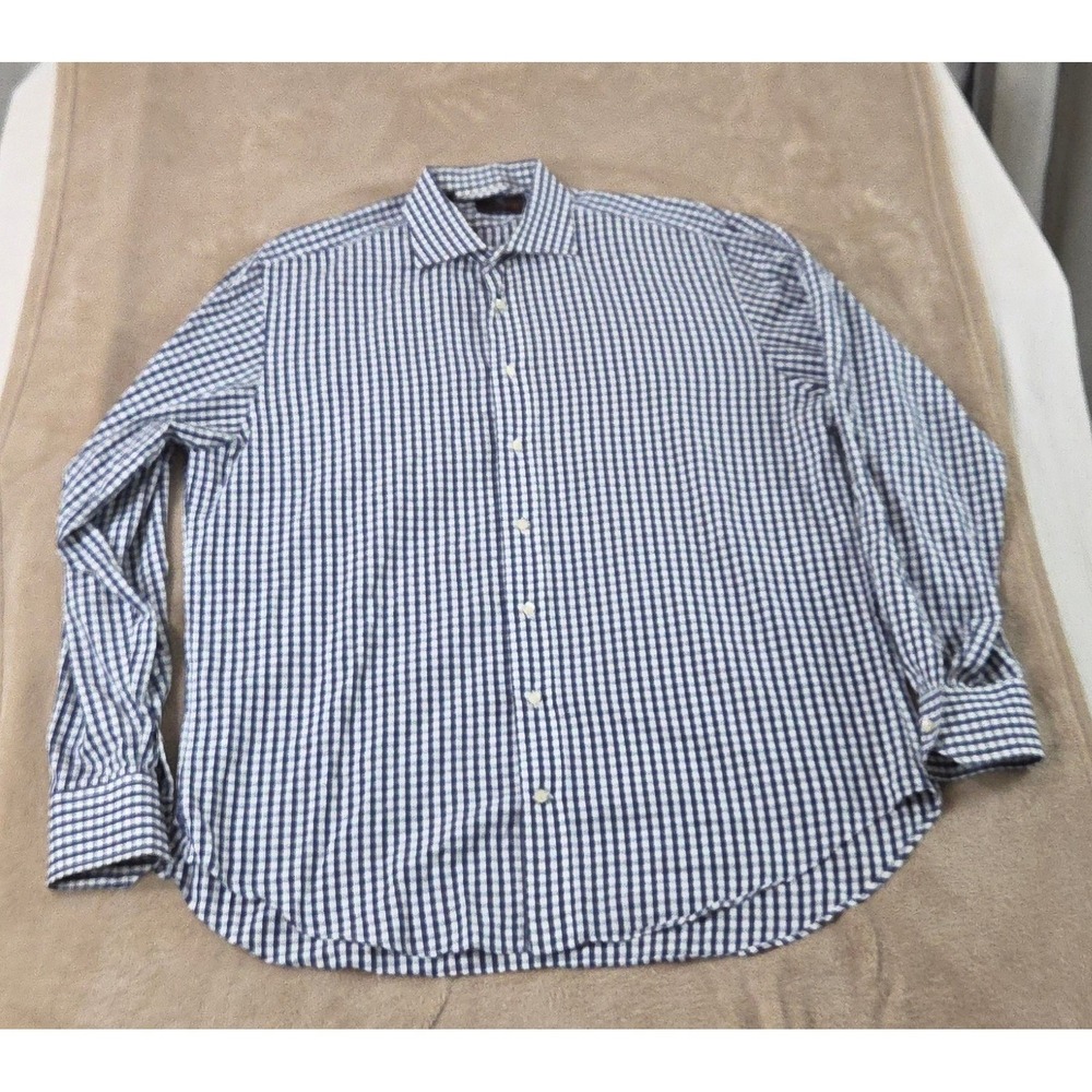 Etro Milano Shirt Men 44 Blue Gingham Plaid Button up Long Sleeve‎ EUC